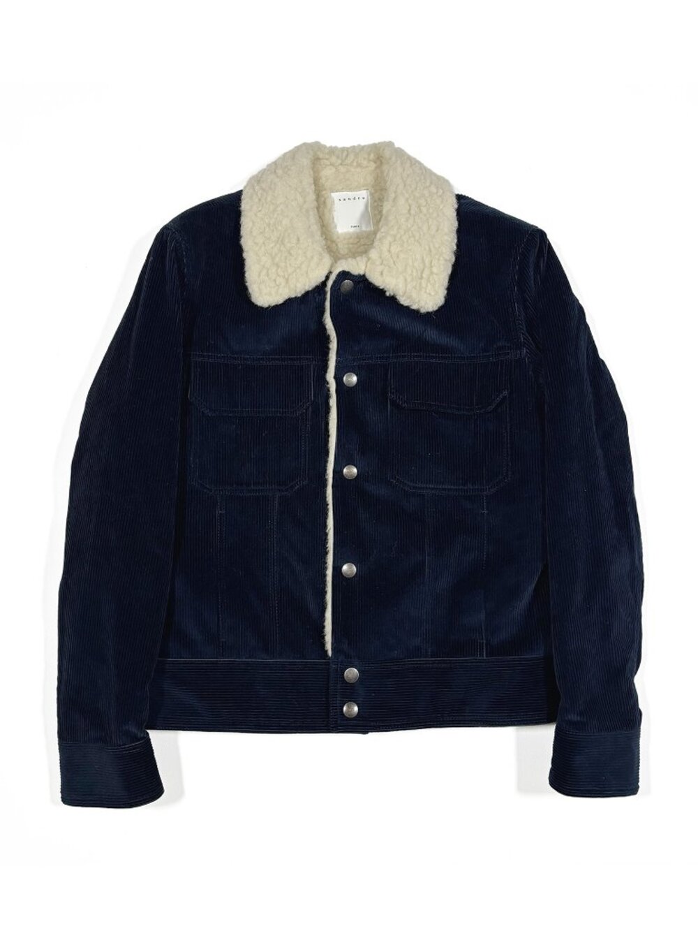Sandro Paris Shearling Corduroy Trucker Jacket Navy Size L